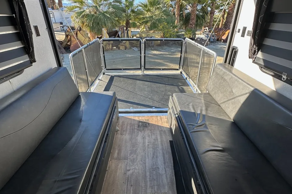 Grey Wolf rear drop patio with gate great for a family of 4 or just two!