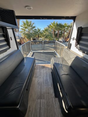 Grey Wolf rear drop patio with gate great for a family of 4 or just two!