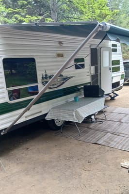 Nikki's cozy, kid friendly, pet friendly trailer.