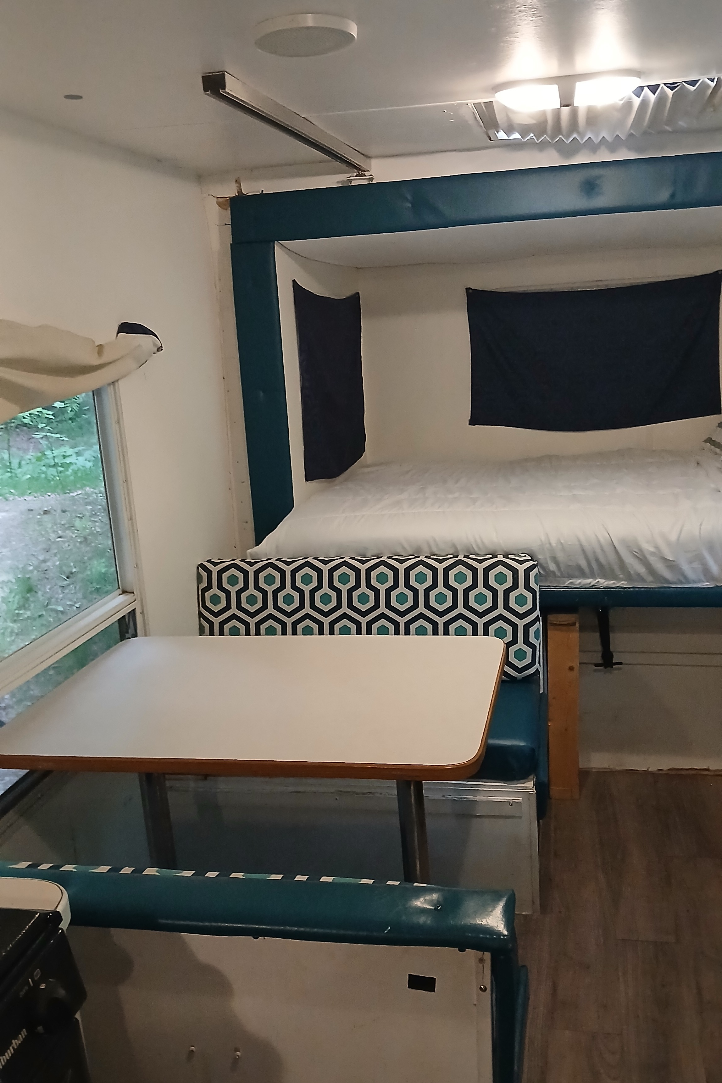 Nikki's cozy, kid friendly, pet friendly trailer. 