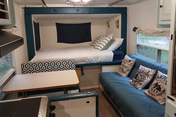 Nikki's cozy, kid friendly, pet friendly trailer.