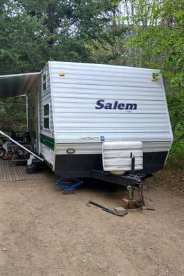 Nikki's cozy, kid friendly, pet friendly trailer.