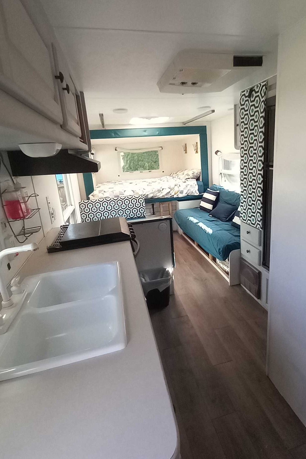 Nikki's cozy, kid friendly, pet friendly trailer. 