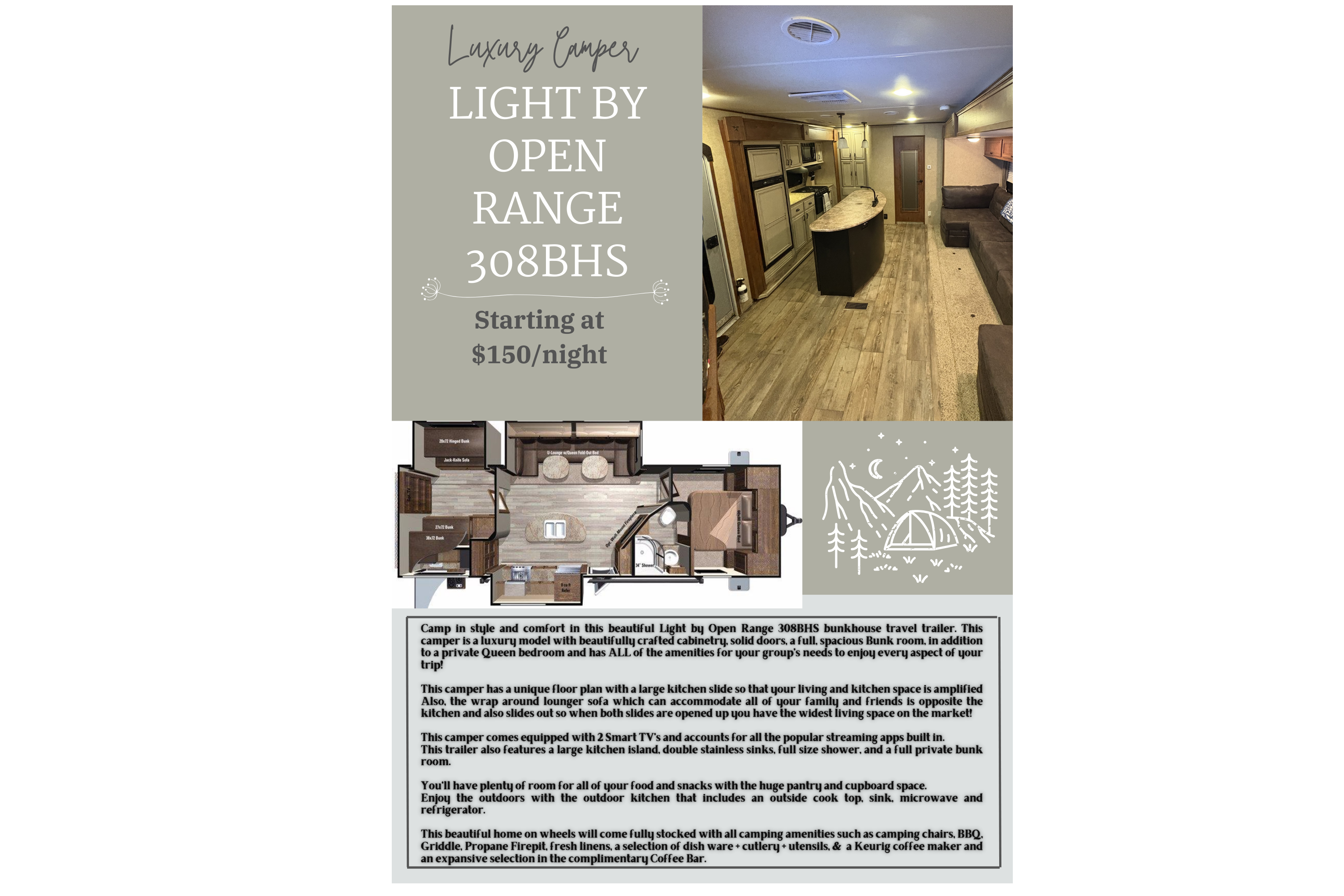 Adventure Awaits Open Range 308BHS Bunkhouse Series Travel Trailer