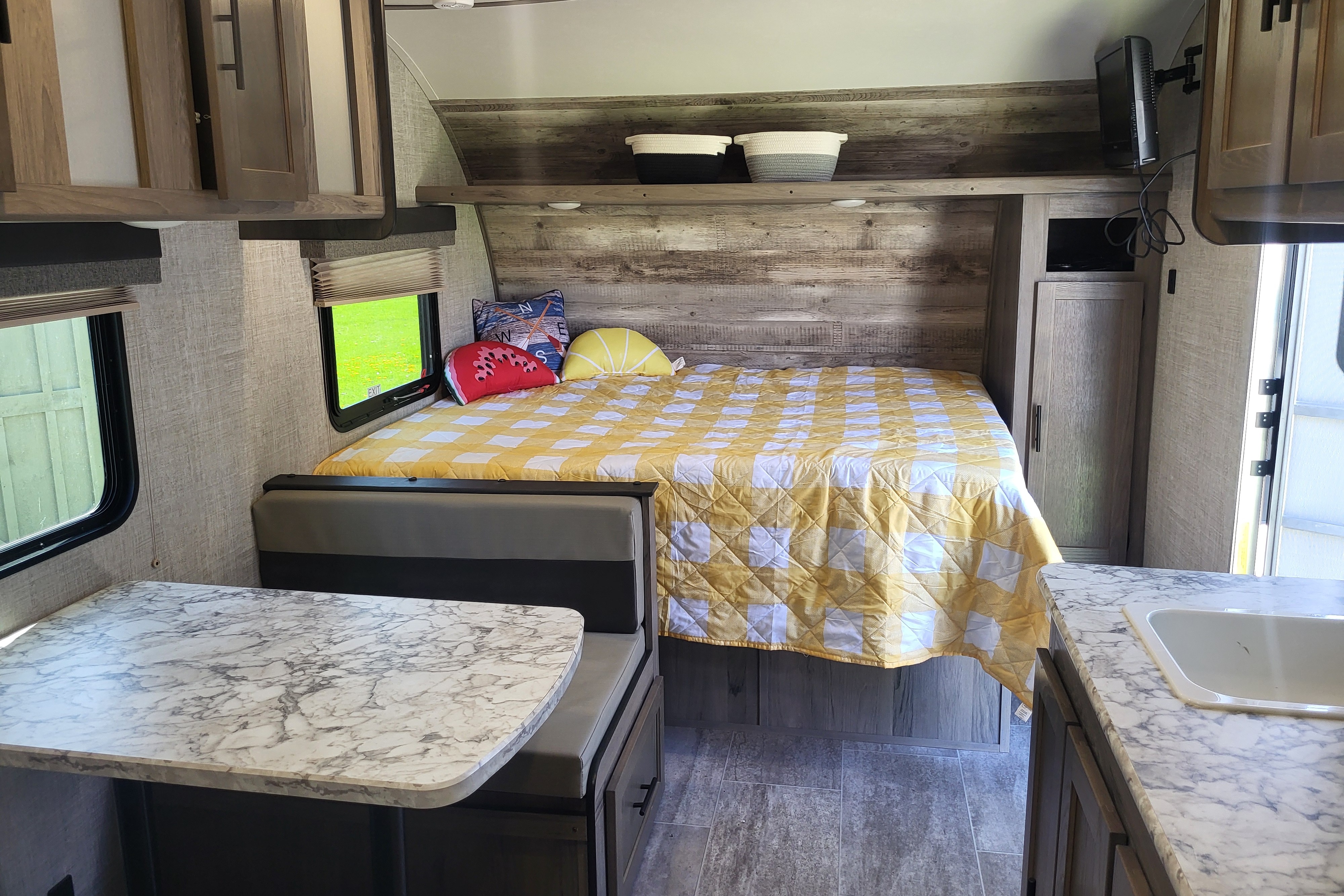 Venture in our Like New 2020 Grand River Bunkhouse Ultra-Lite Series Travel Trailer