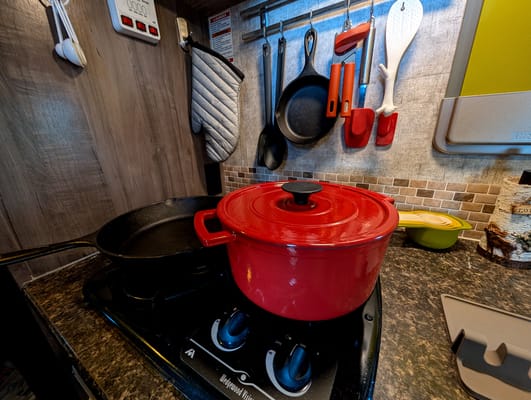Cozy Red Winnie Drop • Not your typical travel trailer