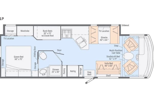 31 foot class A great for group travel or family’s with kids