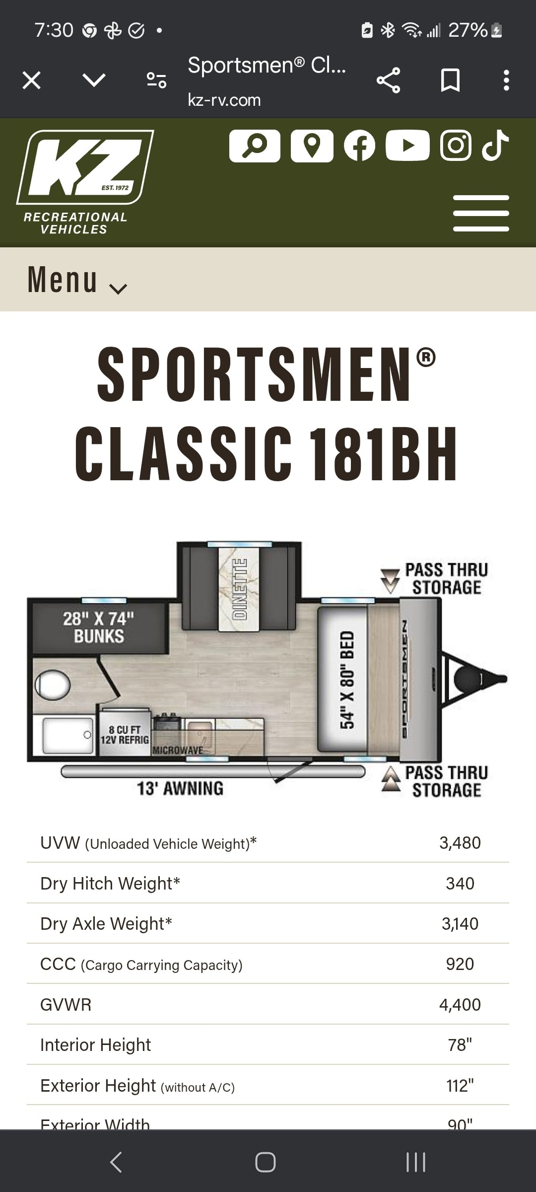 Clean KZ Sportsmen Travel Trailer