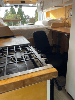 All-Electric 2023 Ford Camper van with Wifi, Office & Comforts!
