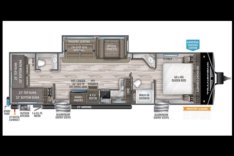 TRANSCEND BH w/ QUAD BUNKS, 1.5 BATHS, THEATER SEATING & DINETTE