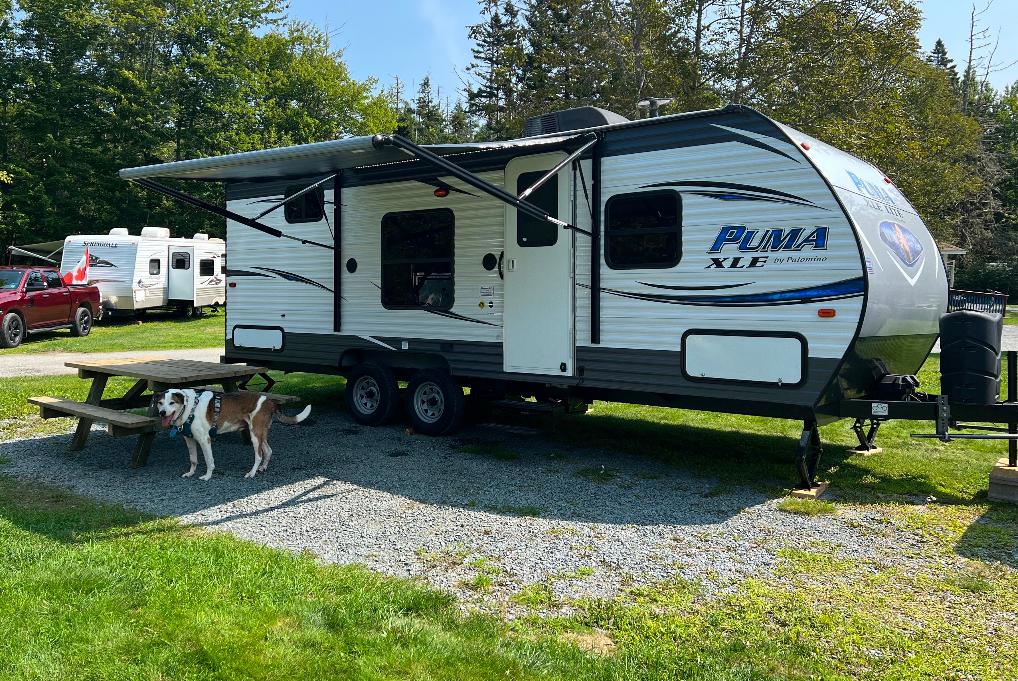 Modern family friendly travel trailer.