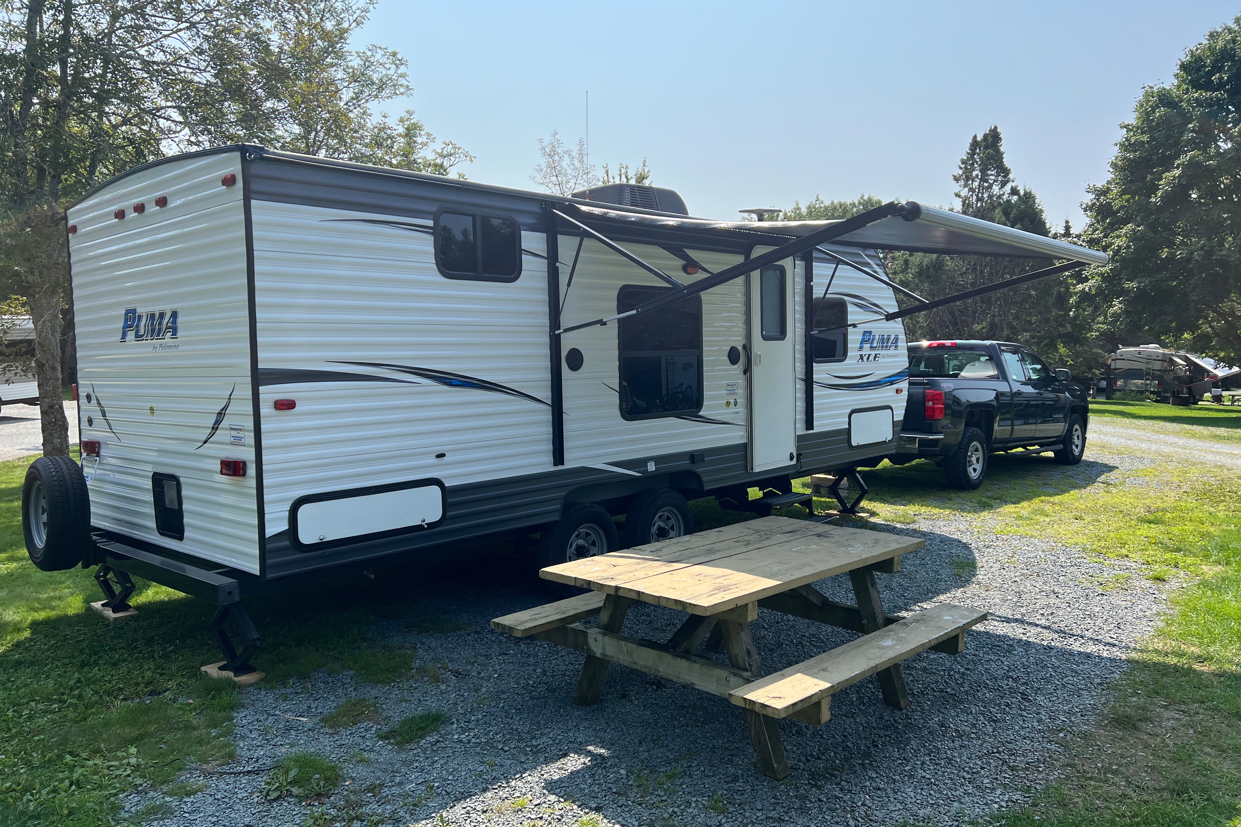 Modern family friendly travel trailer.