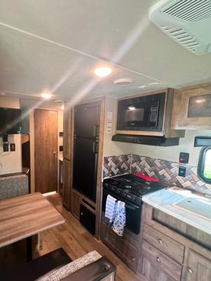 Modern family friendly travel trailer.