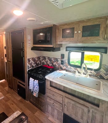 Modern family friendly travel trailer.