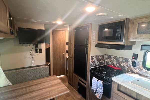 Modern family friendly travel trailer.