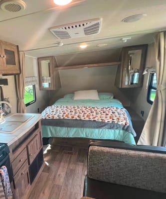 Modern family friendly travel trailer.