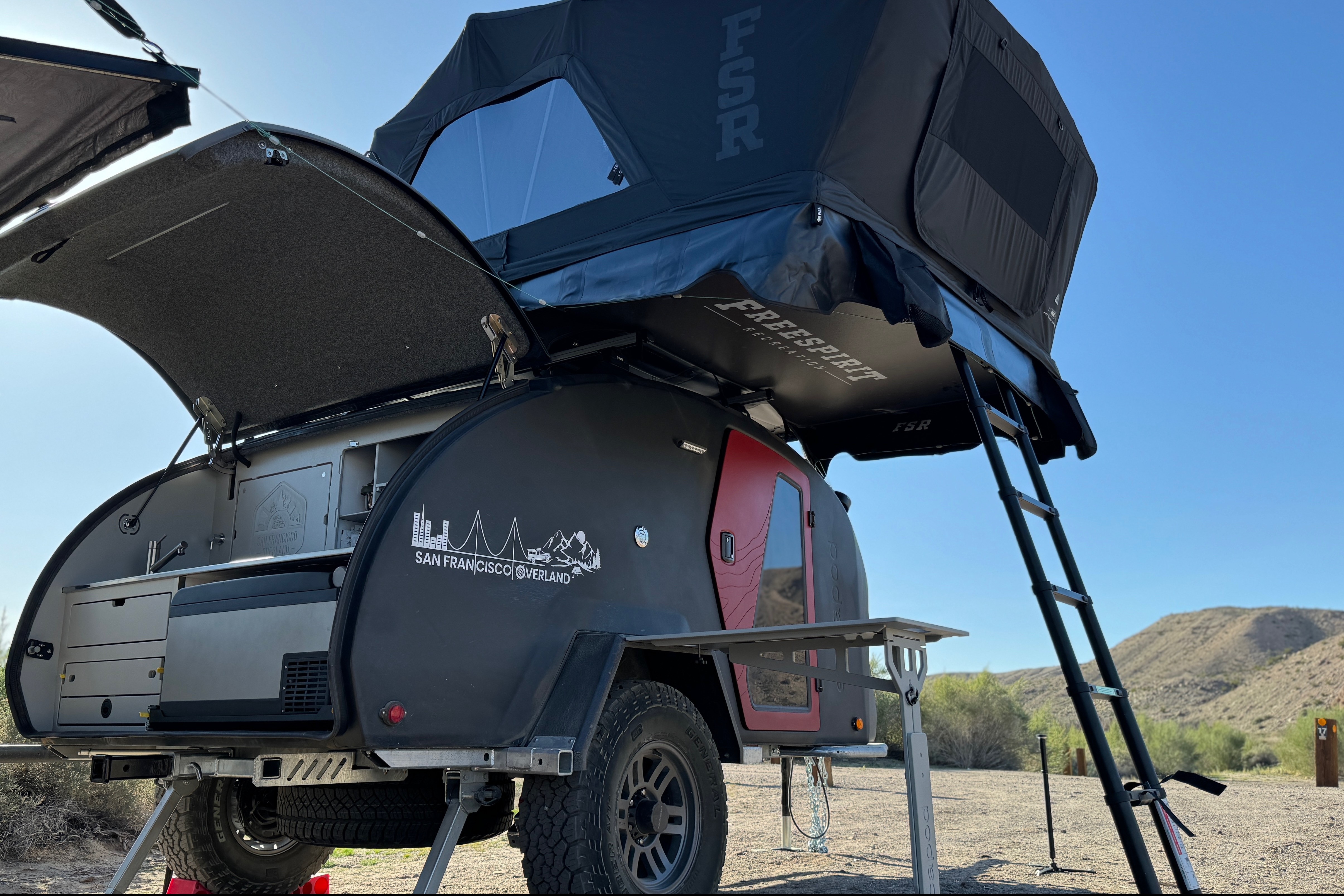 Lucy, our 2024 Escapod Voyager TOPO2 w/ FSR Premium Hybrid Roof Top Tent