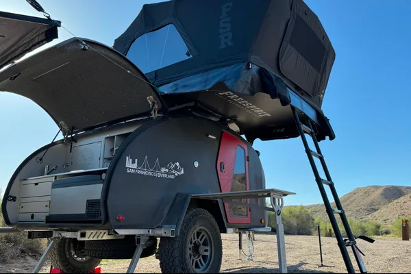Lucy, our 2024 Escapod Voyager TOPO2 w/ FSR Premium Hybrid Roof Top Tent