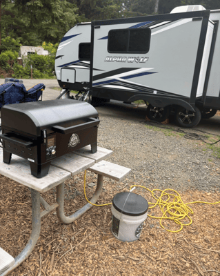 Custom stabilizers for “no rocking” while leveled Bunkhouse Trailer fully furnished and delivered