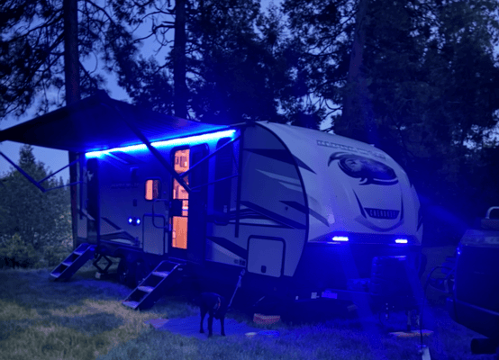Custom stabilizers for “no rocking” while leveled Bunkhouse Trailer fully furnished and delivered