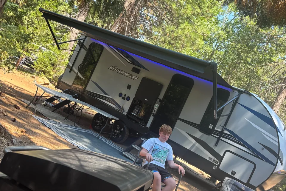 Custom stabilizers for “no rocking” while leveled Bunkhouse Trailer fully furnished and delivered