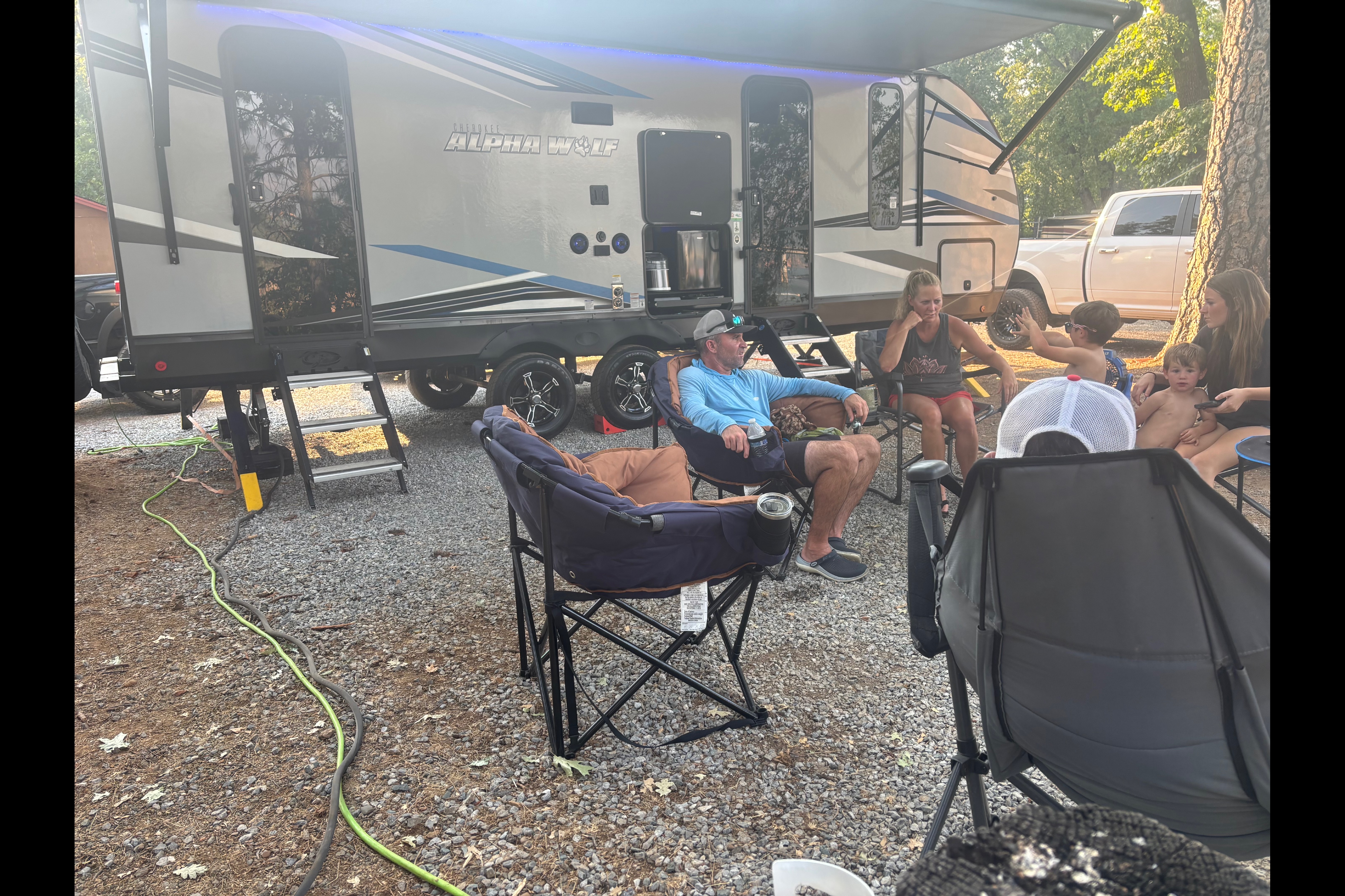 Custom stabilizers for “no rocking” while leveled Bunkhouse Trailer fully furnished and delivered