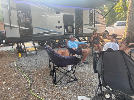 Custom stabilizers for “no rocking” while leveled Bunkhouse Trailer fully furnished and delivered