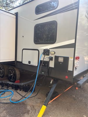 Custom stabilizers for “no rocking” while leveled Bunkhouse Trailer fully furnished and delivered