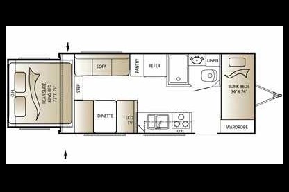Experience Comfort and Adventure in our lightweight 2010 Keystone Outback with a king rear slide and bunk beds.
