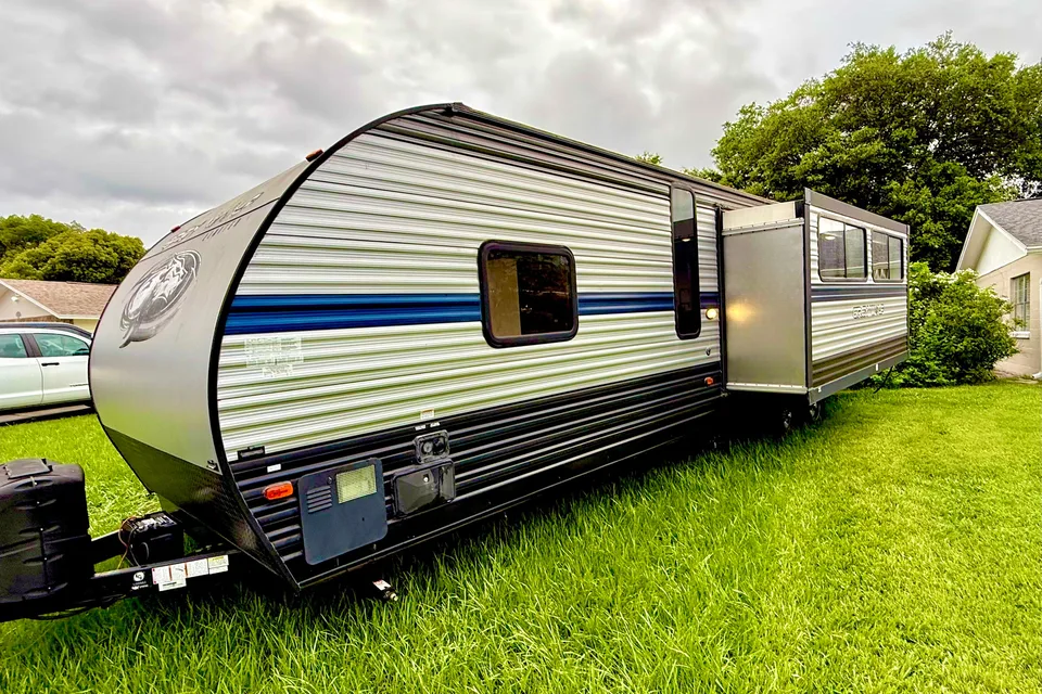Blue Haven Bunk House Outside Kitchenette  Forest River Te29 Travel Trailer