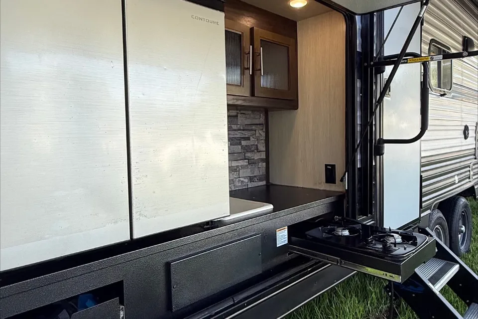 Blue Haven Bunk House Outside Kitchenette  Forest River Te29 Travel Trailer