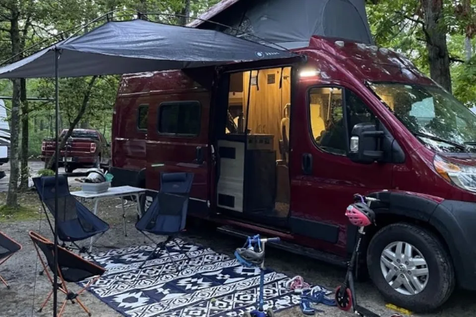 Red Van Winnebago Solis PX - Off-Grid, Lithium, Heater, Sleeps 4