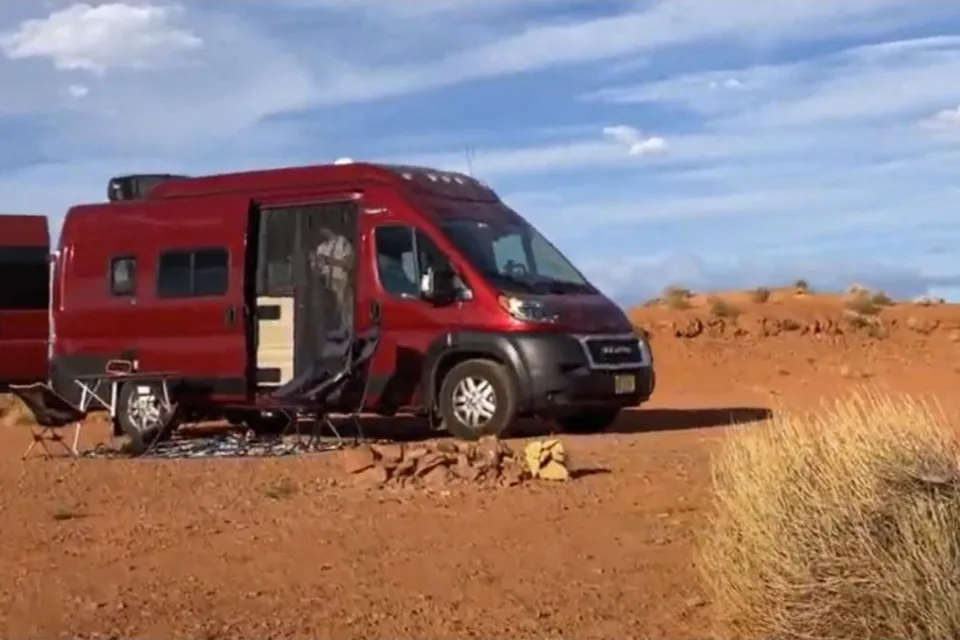 Red Van Winnebago Solis PX - Off-Grid, Lithium, Heater, Sleeps 4