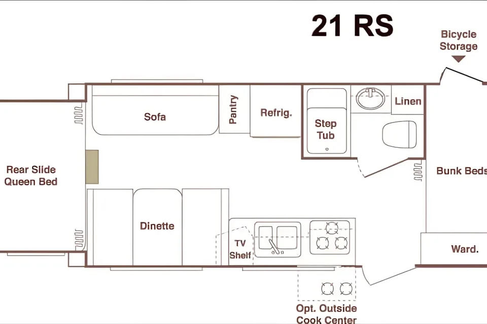 Cute, fully stocked Keystone Outback with rear slide sleeps 6