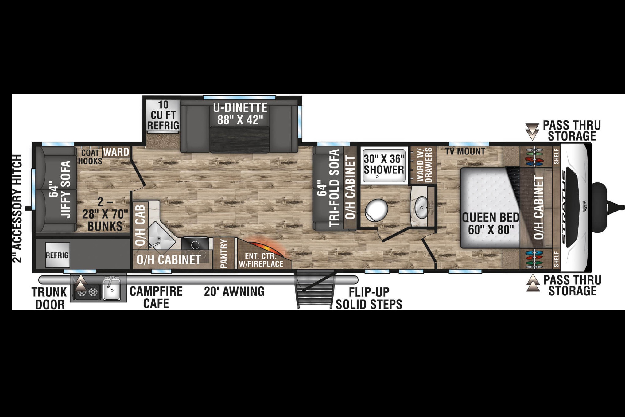 Trish's Stratus Venture 321VQB Travel Trailer 32ft cabin, 8+