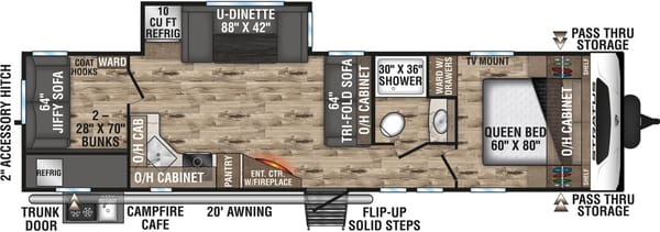 Trish's Stratus Venture 321VQB Travel Trailer 32ft cabin, 8+