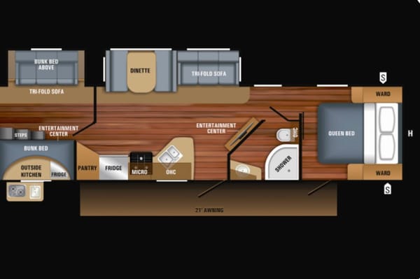 All you need to do is show up! FULLY STOCKED, FAMILY FRIENDLY like new 31’ with 2 slides Jayco WhiteHawk trailer!