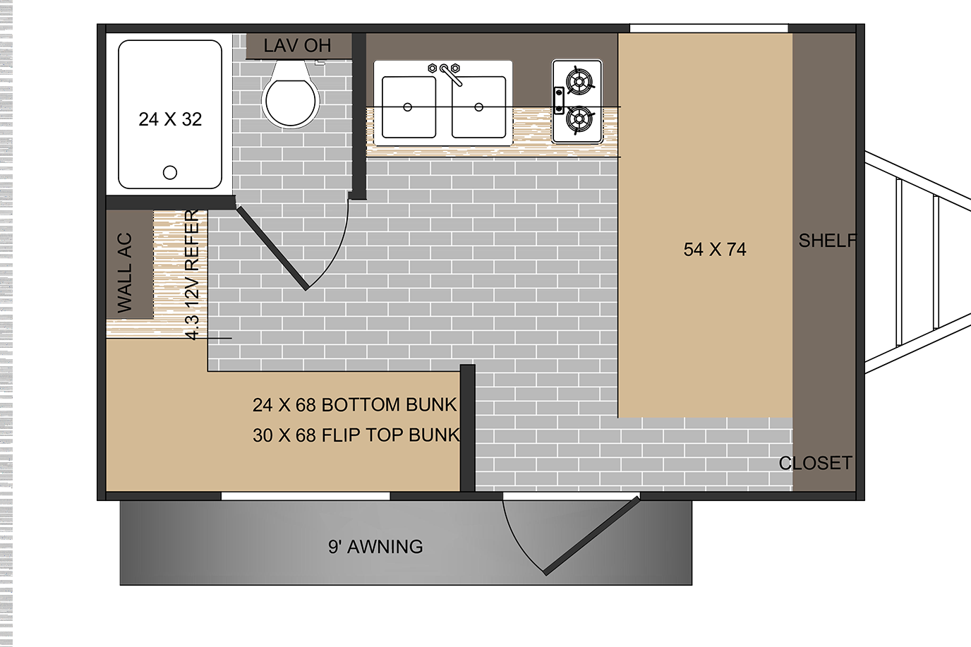 Solar-powered, light-weight, family adventure bunk house