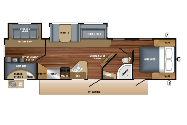 All you need to do is show up! Fully stocked, transported and set-up at your location, family friendly Jayco White Hawk 31’ Trailer!