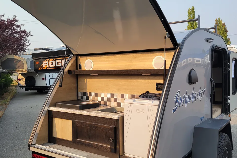Teardrop trailer glamping