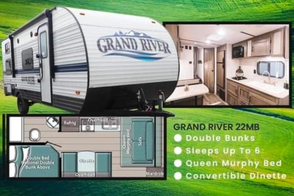 Easy to tow 2022 Grand River 22MB Travel Trailer