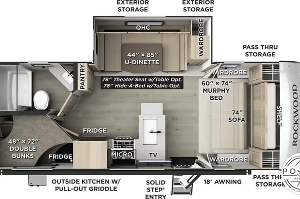 Modern Family Basecamp: 2022 Rockwood w/ Double Bunks & Outdoor Kitchen – Delivery Available!