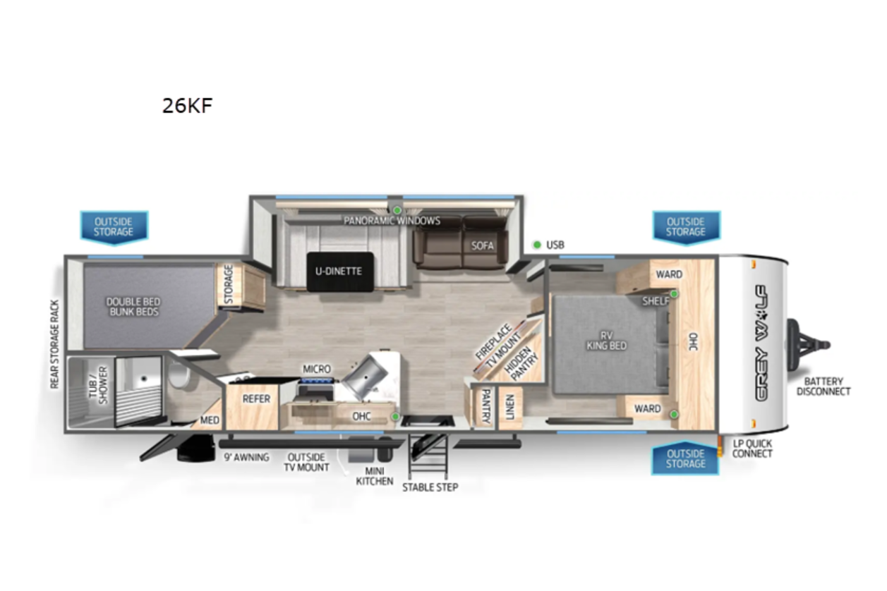 Spacious Bunkhouse - Sleeps 9 - Cherokee Grey Wolf 26KF Travel Trailer