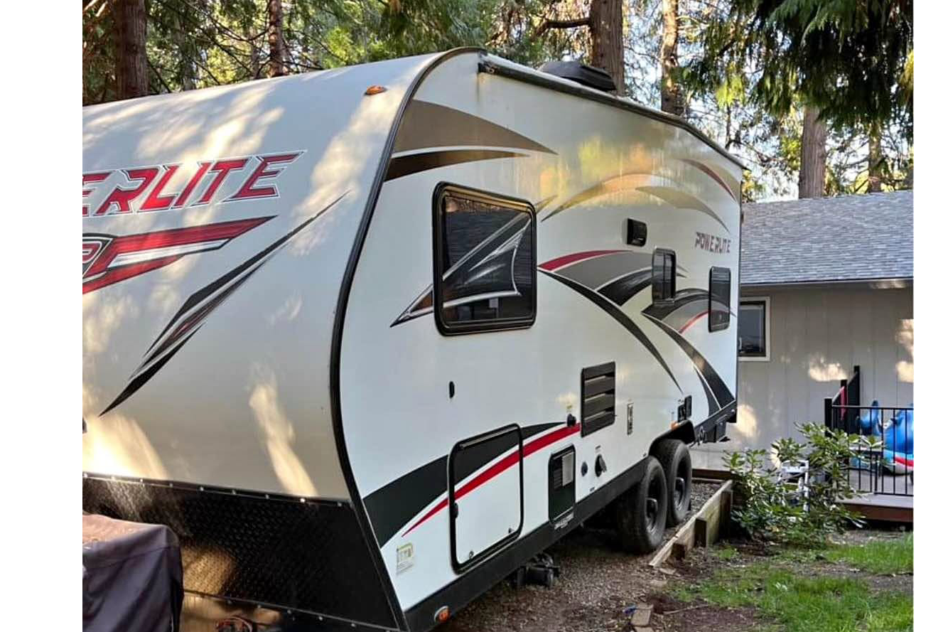 Toy hauler in the trees