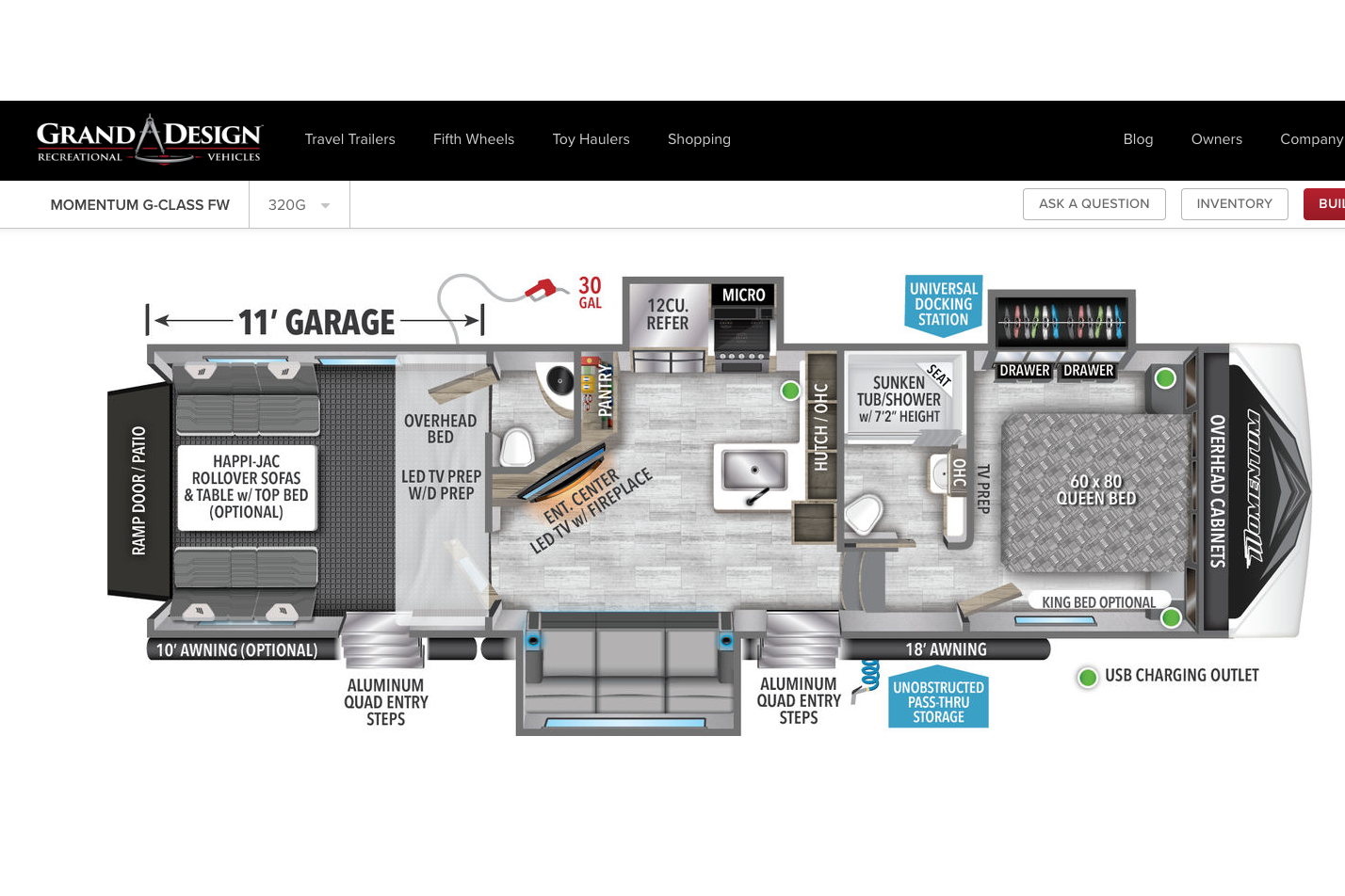 Wanderlust Deluxe Grand Design Momentum G-320 Fifth Wheel