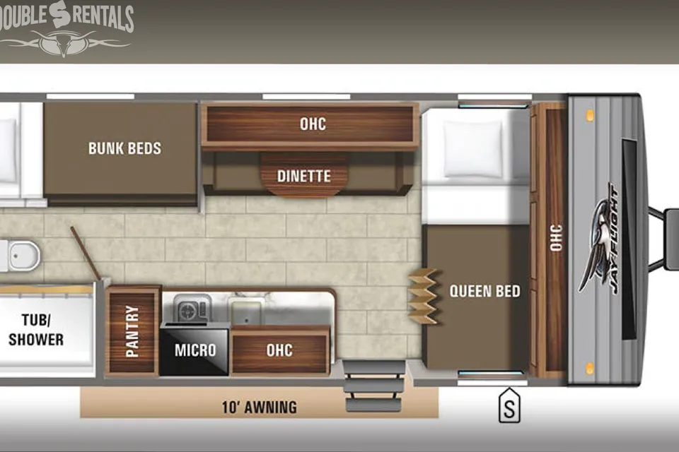 ECONOMY JAY FLIGHT with Queen Bed, Bunks, and Full Bath!