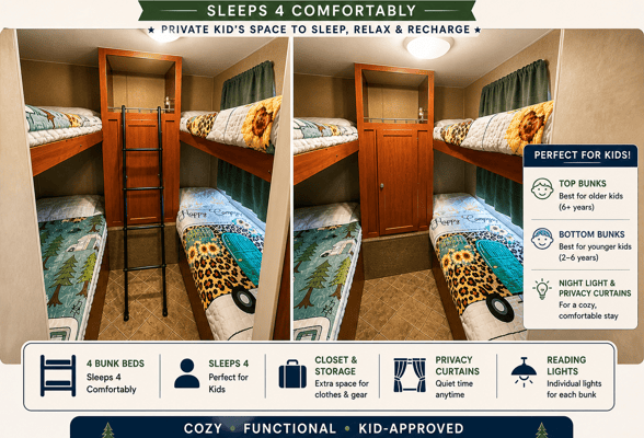 Sleeps 10 Bunkhouse RV – Built for Family Adventures, Bikes, Games & Campfire Nights 🌲🔥